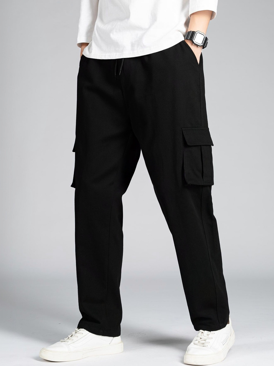 TAGDO FASHION Men Flap Pocket Drawstring Waist Cotton Cargos