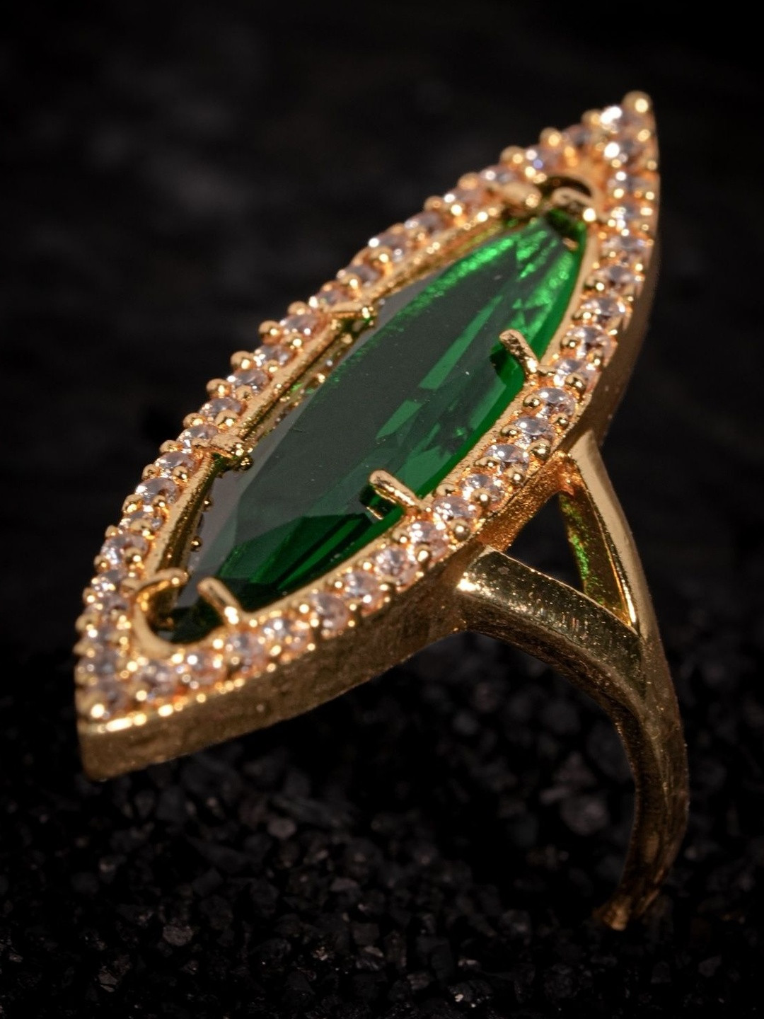 Vosgi Gold-Plated Stone-Studded Finger Ring