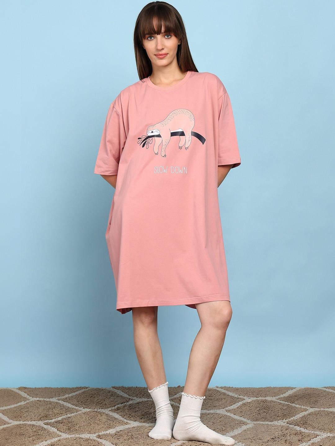 SWITCHOVER Printed Cotton Round Neck Nightdress