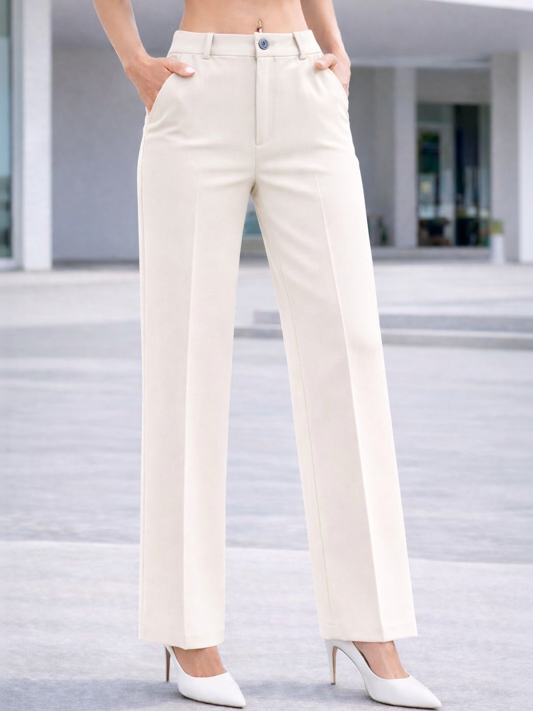 ADBUCKS Women Loose Fit High-Rise Trousers