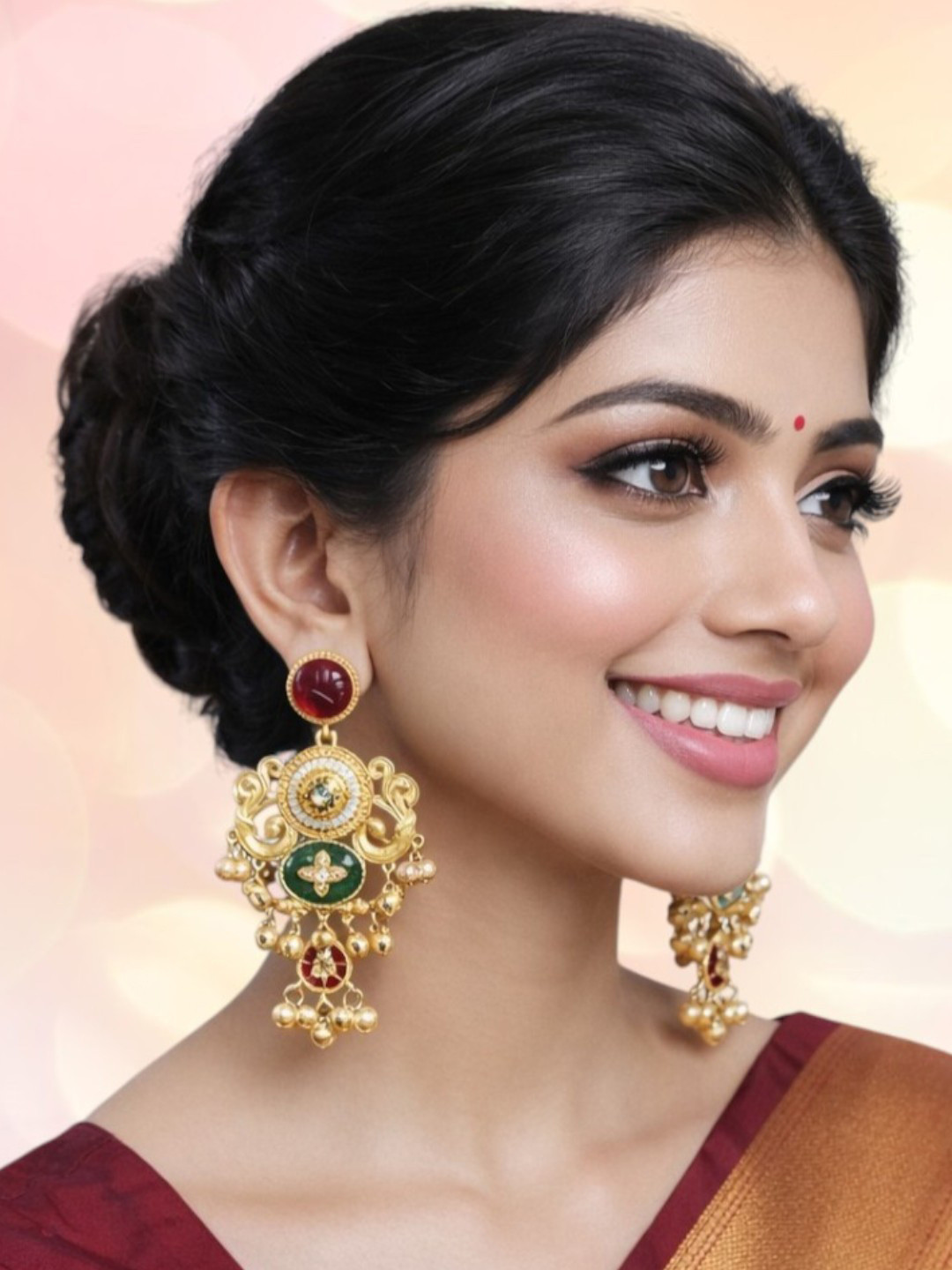 OOMPH Gold Ghungroo Kashmiri Drop Earrings