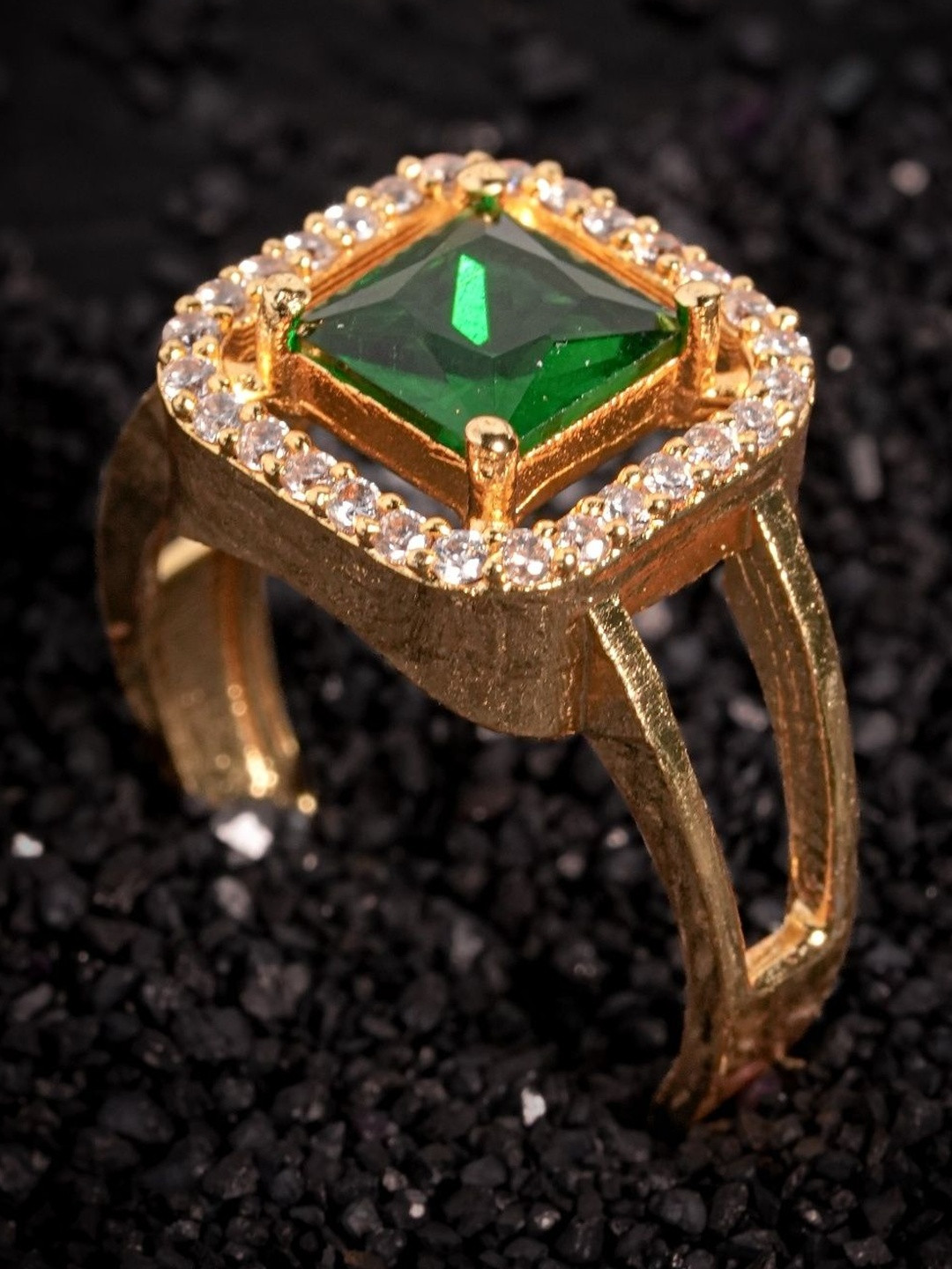 Vosgi Gold-Plated Stones-Studded Finger Ring