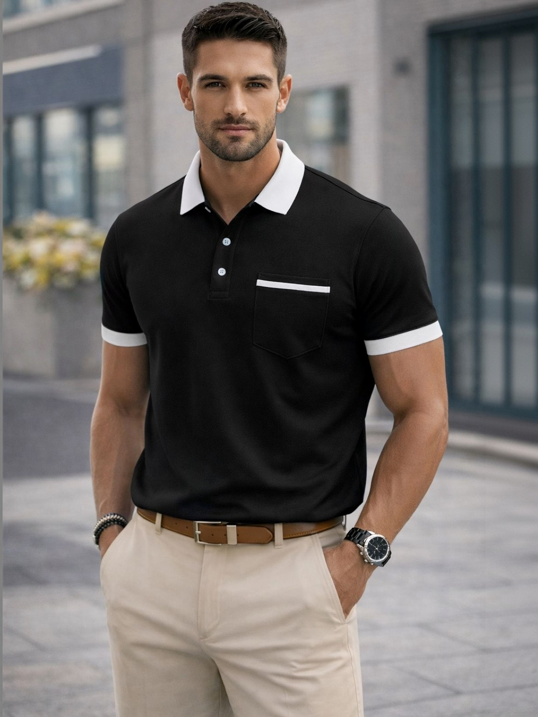 TAZO Men Polo Collar Pockets T-shirt