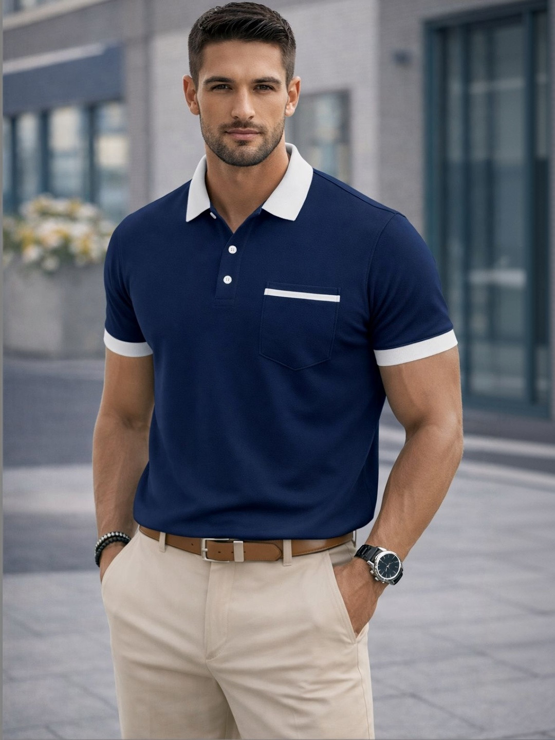 TAZO Men Polo Collar Pockets T-shirt