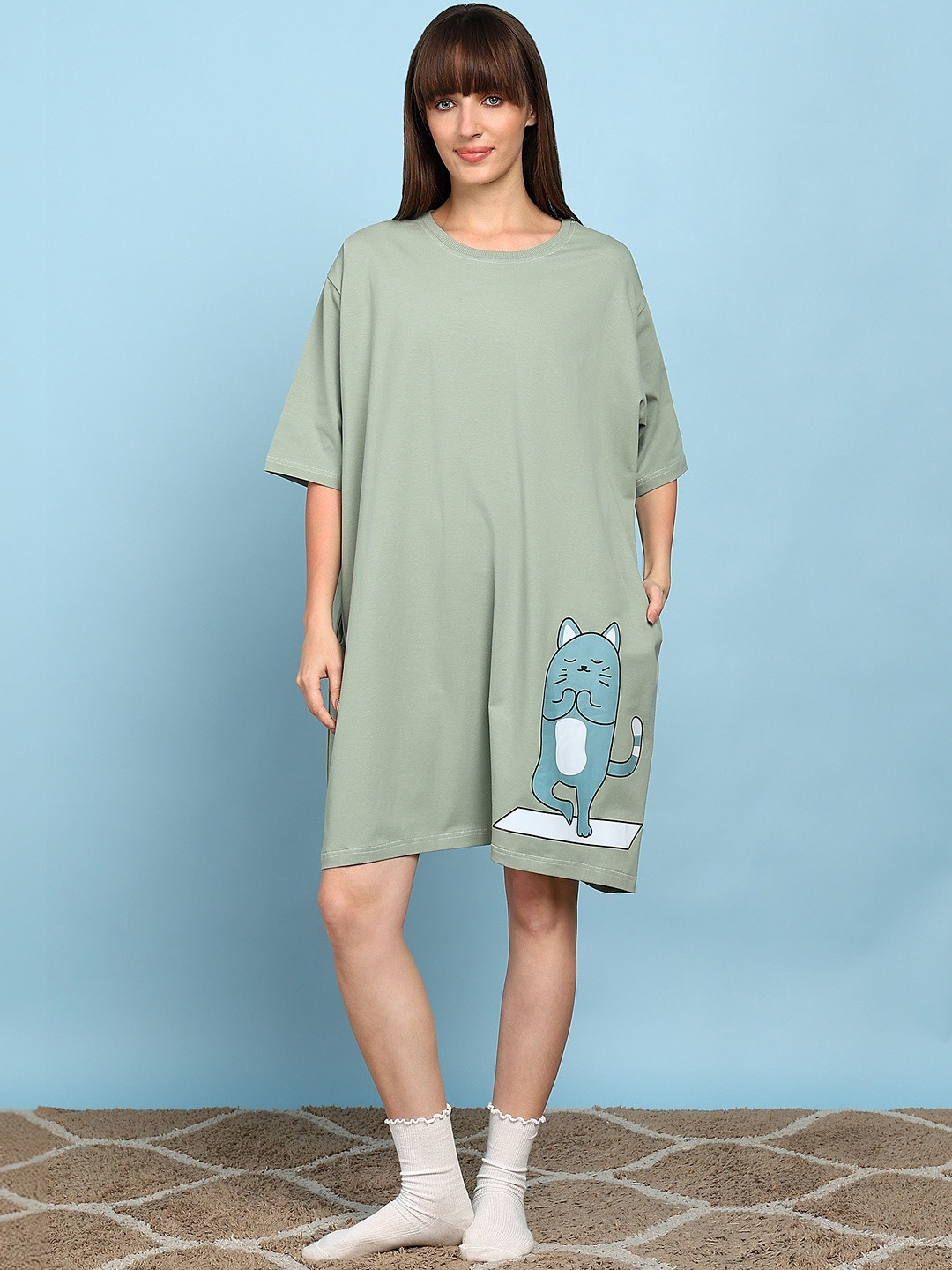 SWITCHOVER Printed Cotton Round Neck Nightdress