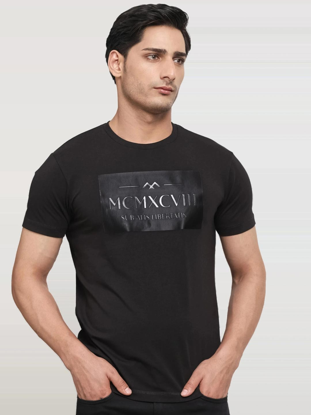 Mufti Typography Printed Round Neck Short Sleeves Slim Fit T-shirt