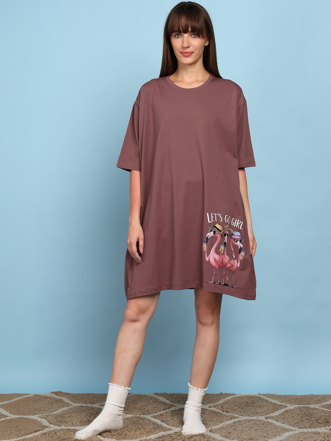 SWITCHOVER Printed Cotton Round Neck Nightdress