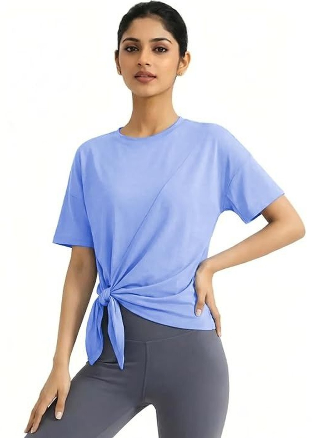 Eleg & StilanceWomen Dry Fit Breathable Sweat Proof Loose Side Tie Gym Yoga Sports top