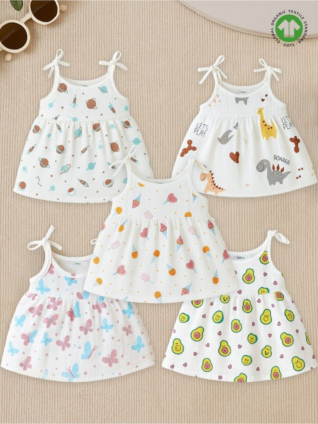 Kidbea Print Tie-Up Neck Organic Cotton Blend Fit & Flare Dress
