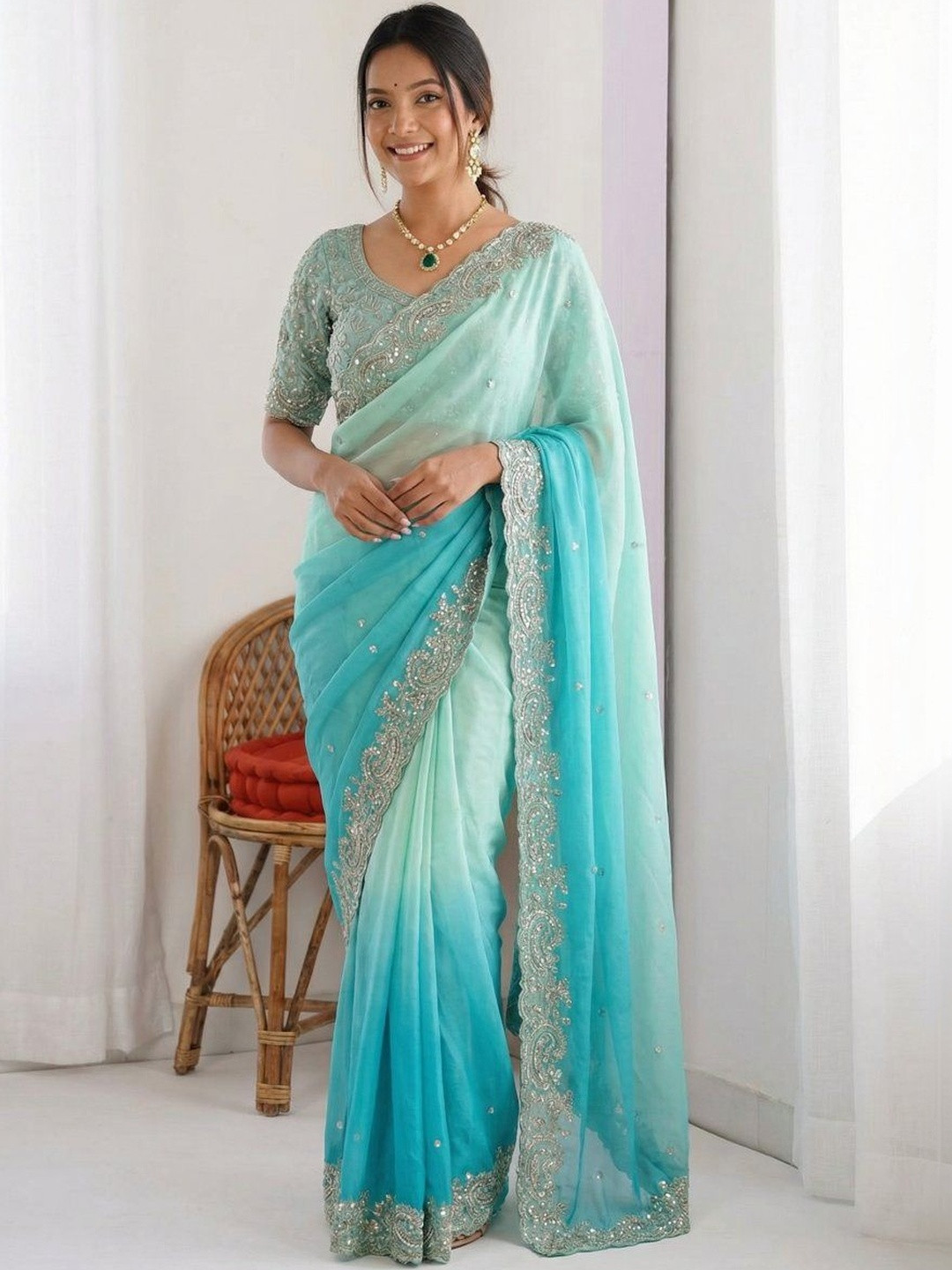 Mitera Ombre Zari Tissue Heavy Work Saree