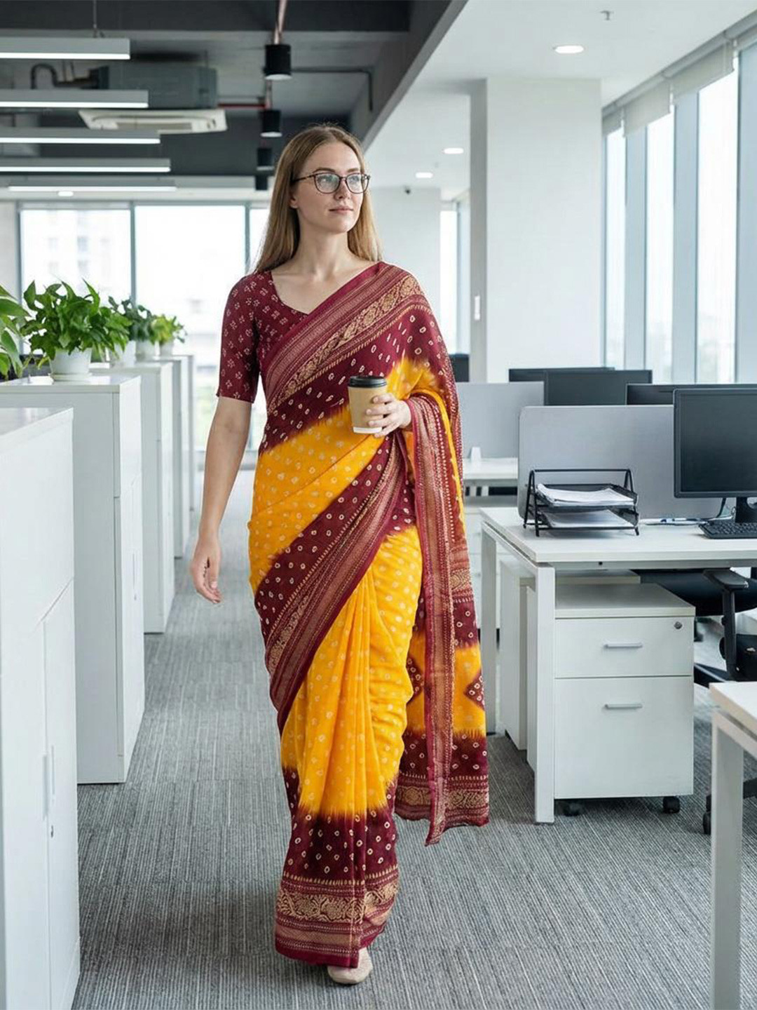 STYLETONE Bandhani Poly Georgette Handloom Saree