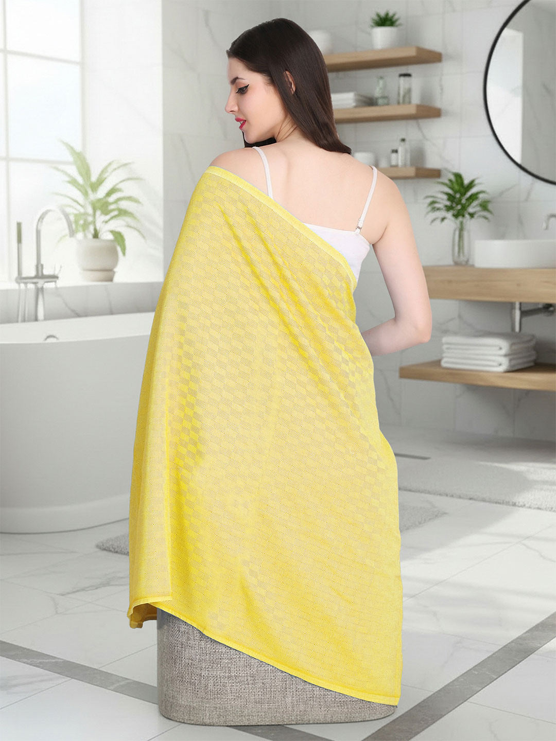 ZAHYA Yellow & Yellow 1 Striped Bamboo 250 GSM Bath Towel
