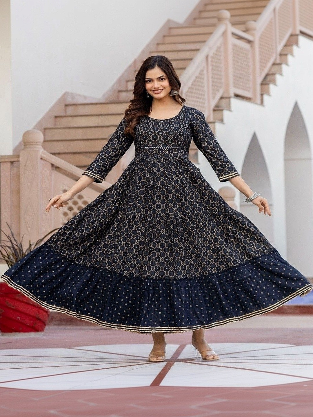 Aloan Beauty Ethnic Motifs Print Fit & Flare Maxi Dress