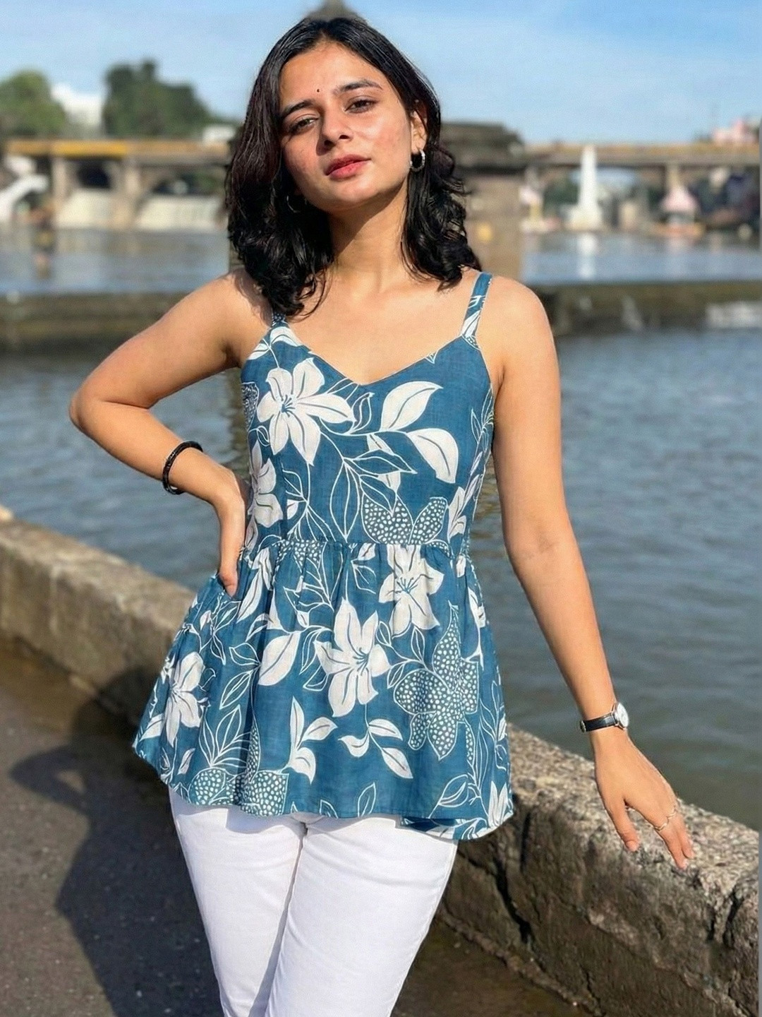 DHAKRE FASHION Floral Print Cotton Top