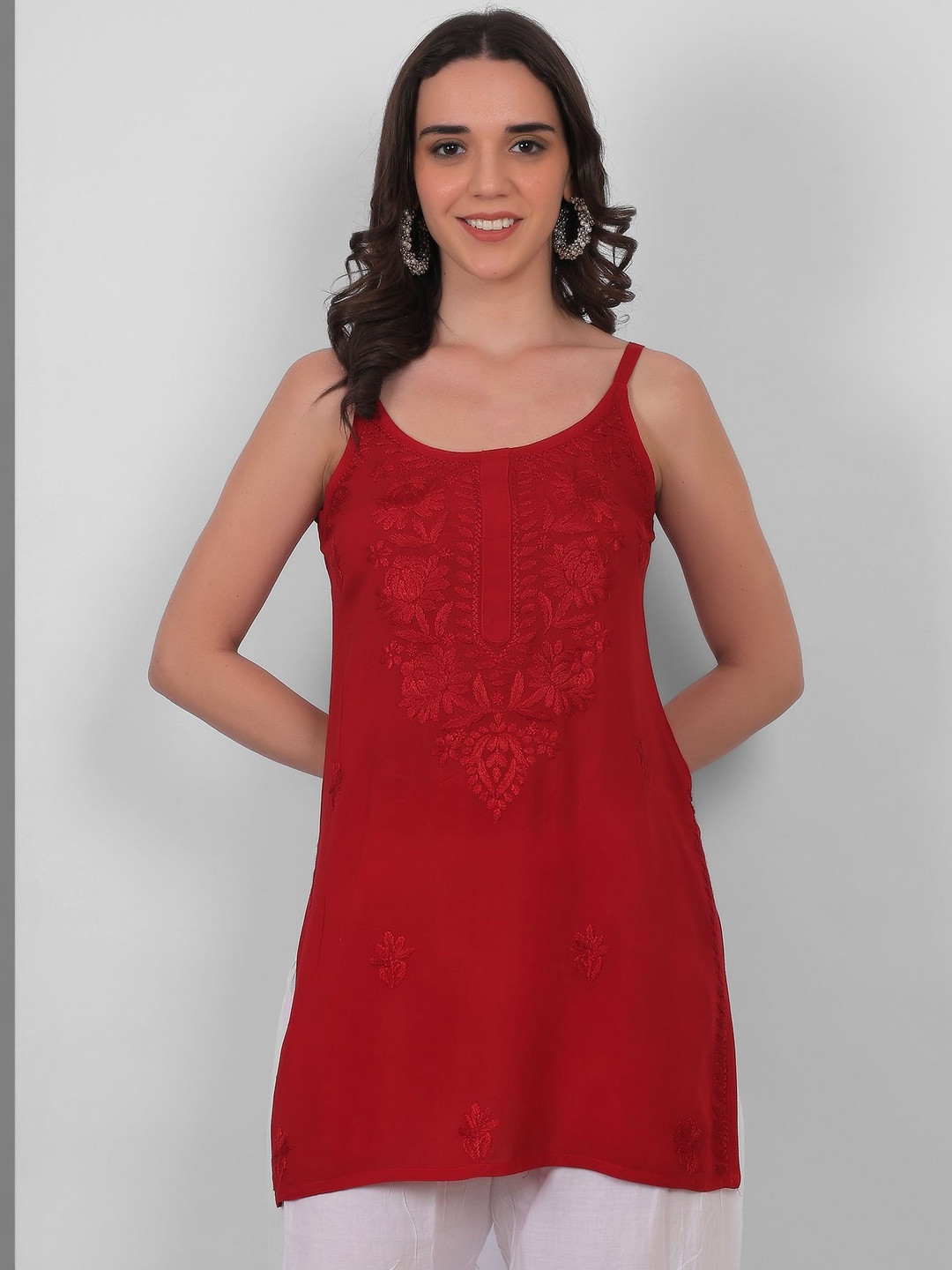 THE CHIKANKARI STORY Ethnic Motifs Embroidered Chikankari Modal Blend Chikankari Kurti