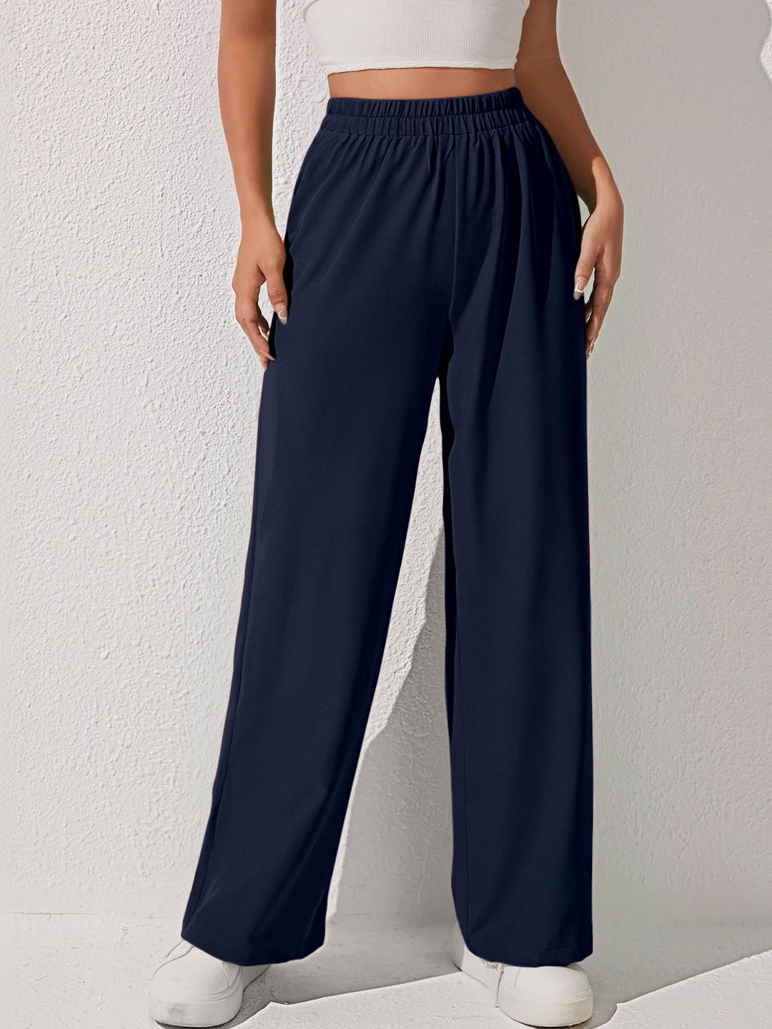 MULVARI Women Loose Fit High-Rise Easy Wash Trousers
