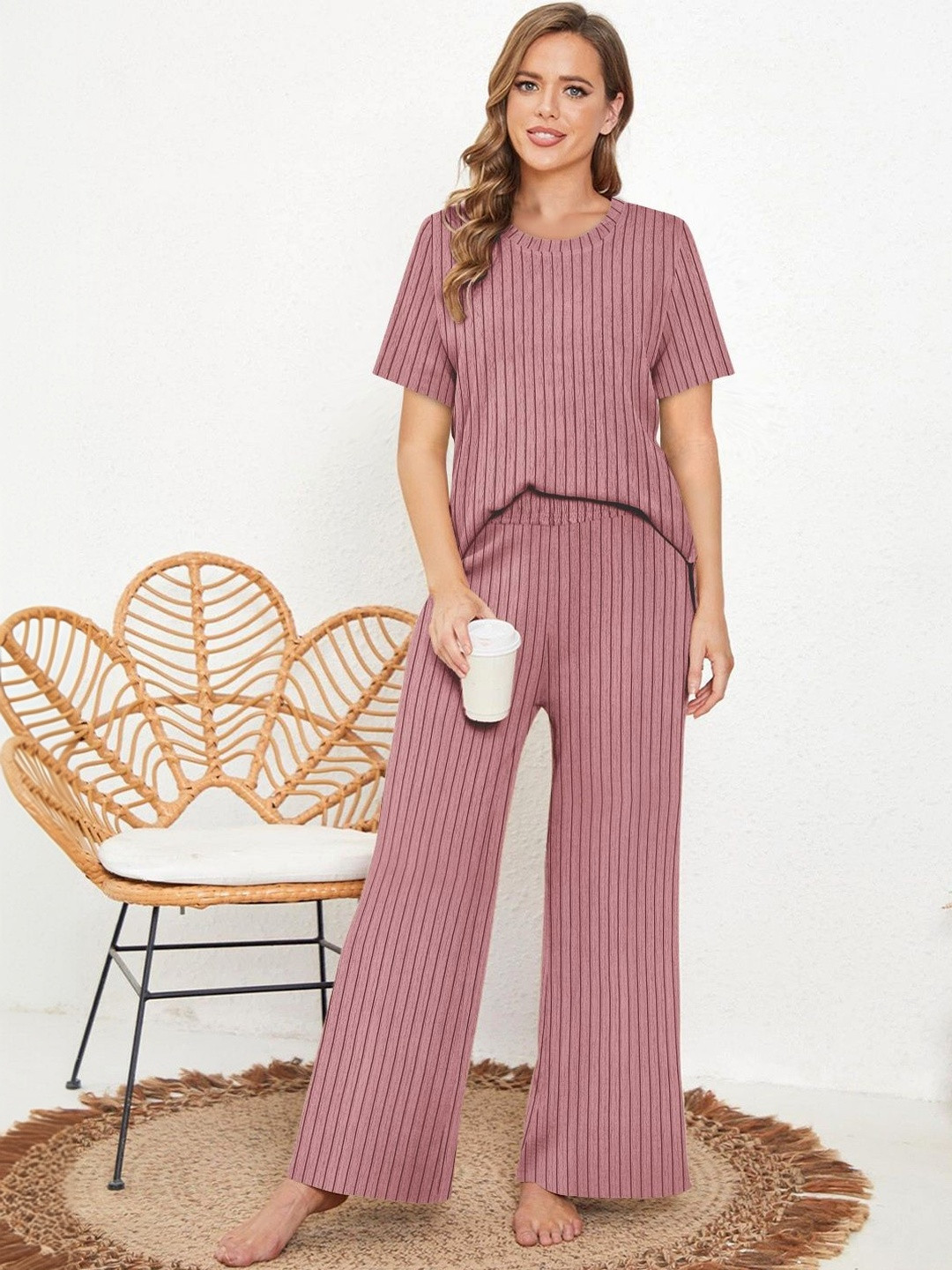 CREZYVEZY Knitted Striped Top with Palazzos