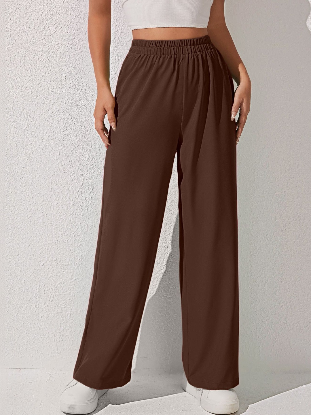 MULVARI Women Loose Fit High-Rise Easy Wash Trousers
