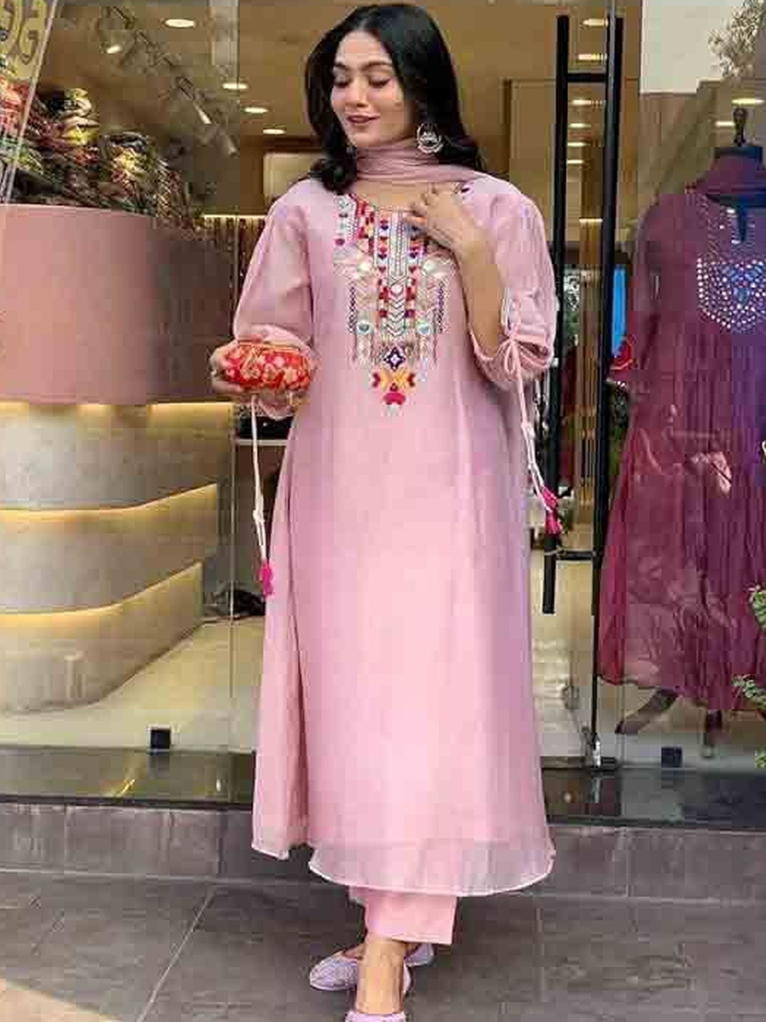MITUDAY Women Ethnic Motifs Embroidered Regular Mirror Work Kurta with Trousers & With Dupatta
