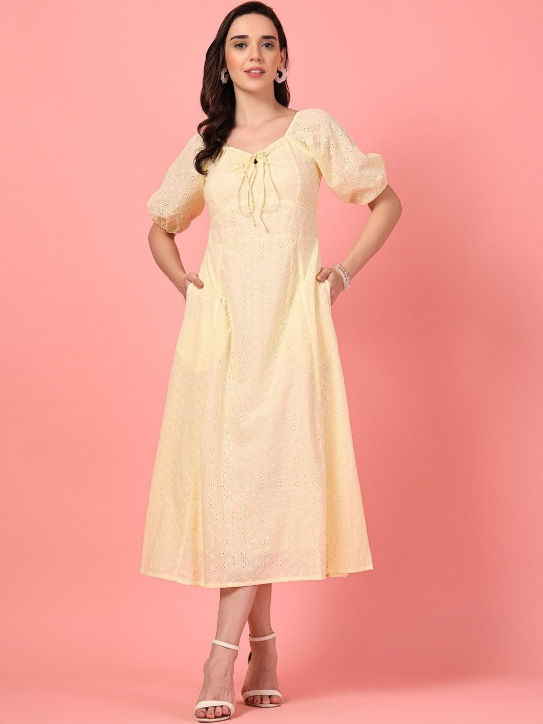 GULABiDRESS Puff Sleeve A-Line Midi Dress