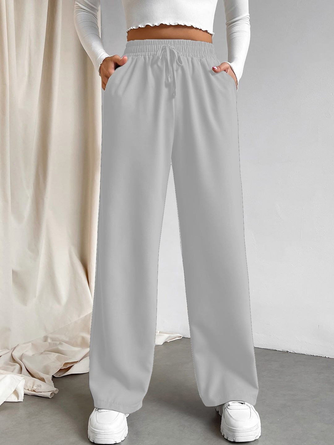 MULVARI Women Loose Fit High-Rise Easy Wash Trousers