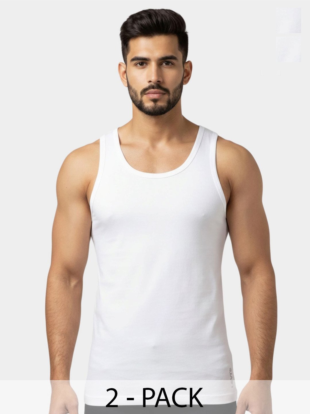 Levis Men Pack of 2 Sleeveless Pure Cotton No Side Seam with Tag-Free Comfort Vest