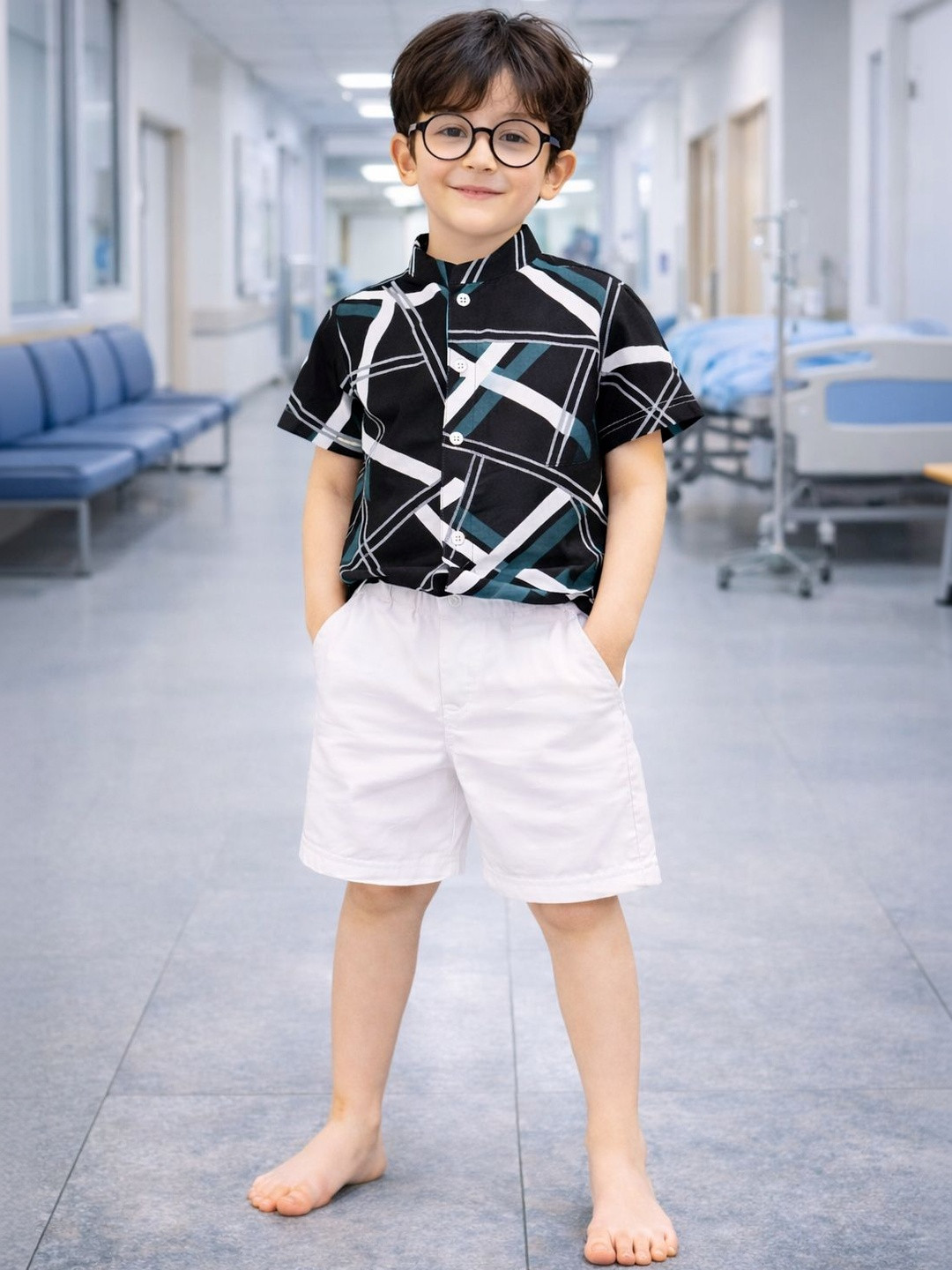HERE&NOW Unisex Kids Printed Shirt with Shorts