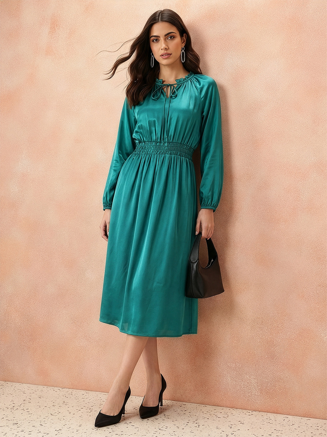 all about you Tie-Up Neck Fit & Flare Midi Dress
