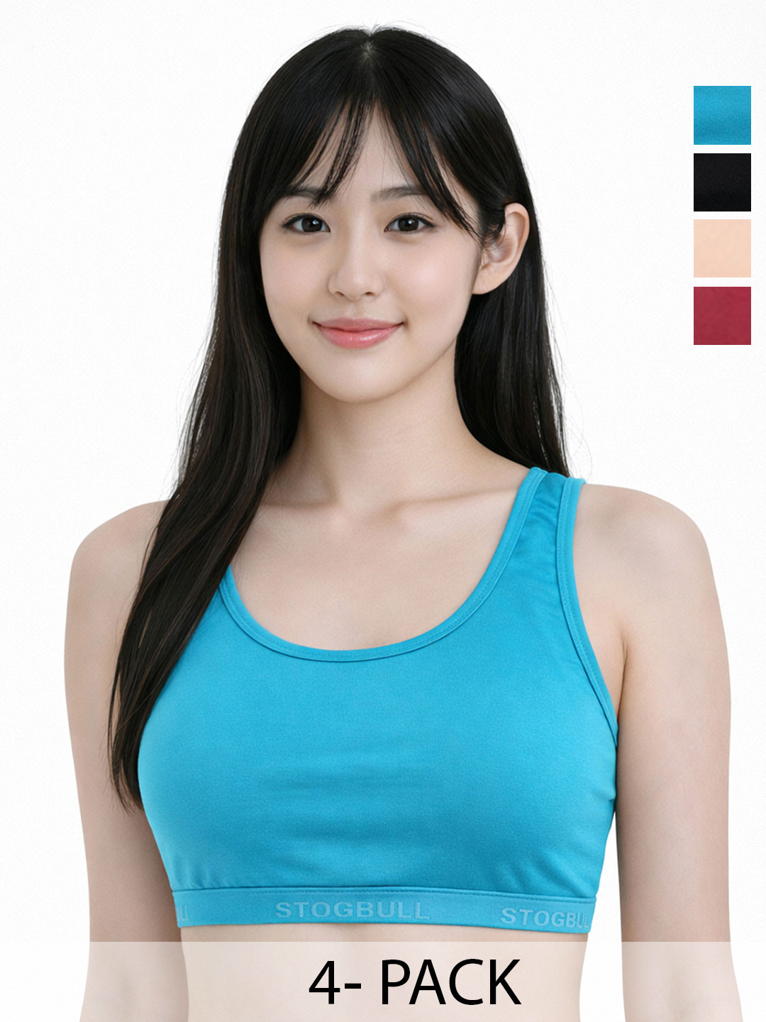 STOGBULL Pack of 4 Women Cotton Lycra Everyday Non-Padded Full Coverage Slip-On Sports Bra