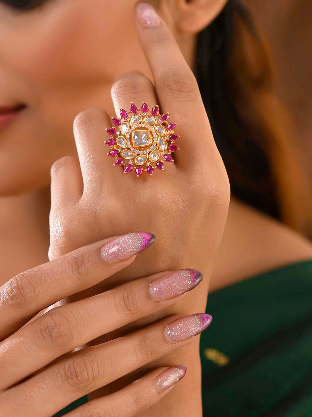 Kundan Opulance Scarlet Essence Ring