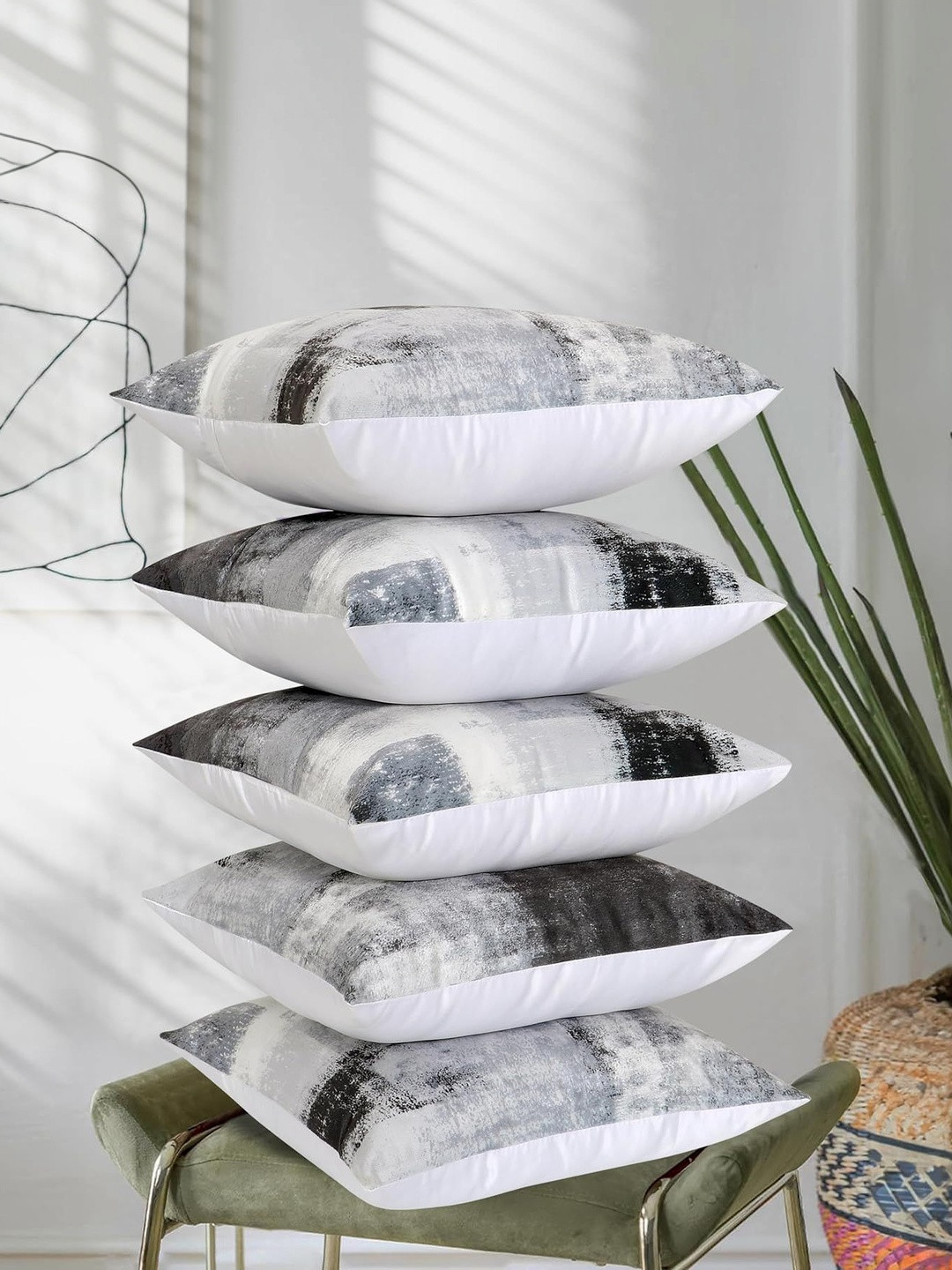 RD TREND White Set of 5 Velvet-Satin Square Cushion Covers 18x18 Inch