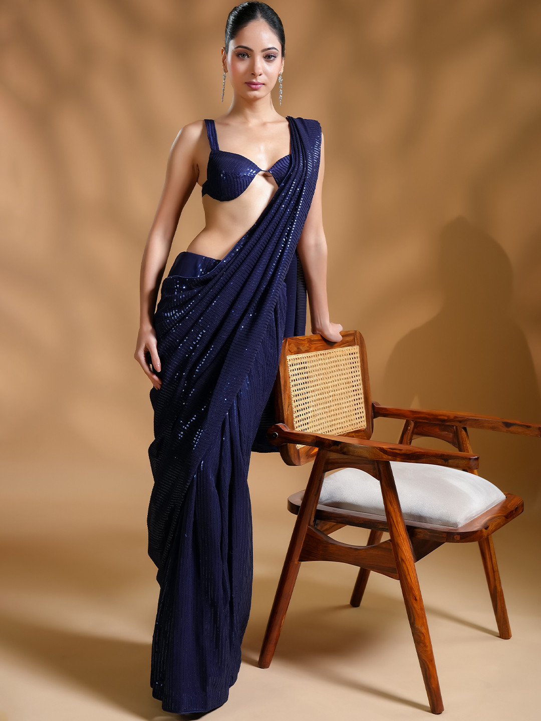 HANDME Ready To Wear Cocktail Premium Sequin Saree and Unstitched Blouse