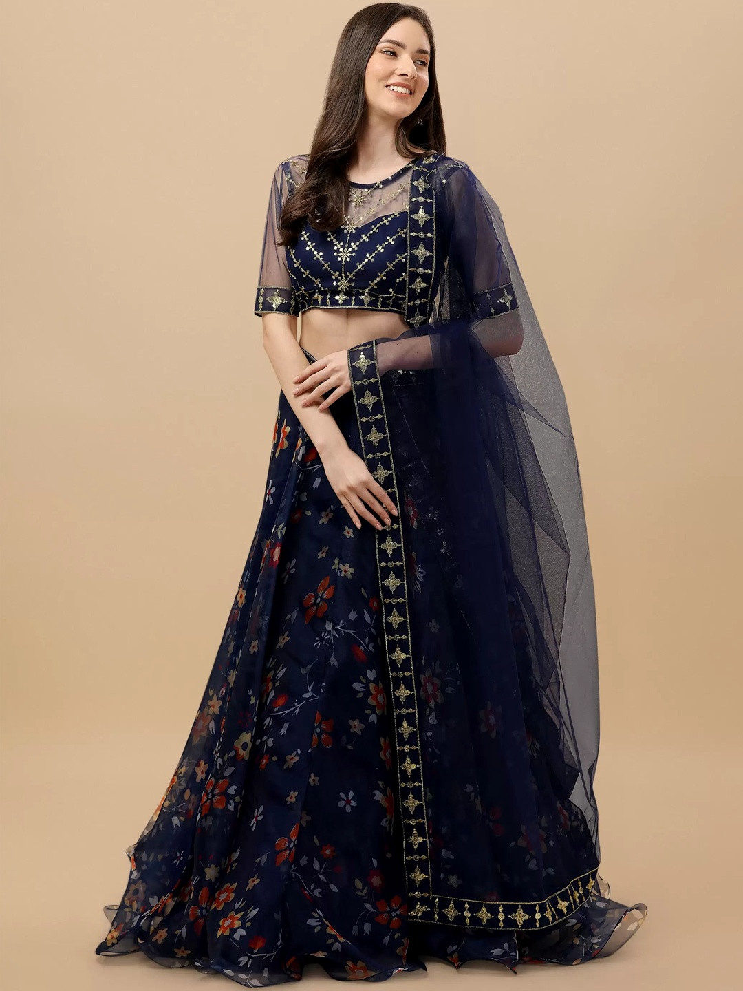 KRYSAL Embellished Sequinned Semi-Stitched Lehenga & Blouse With Dupatta