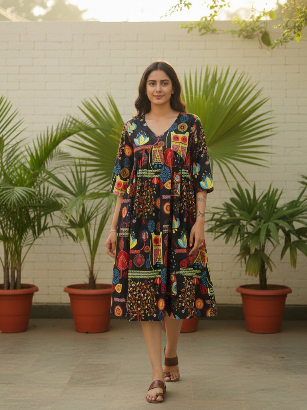 Bohemian Abstract Print A-Line Dress