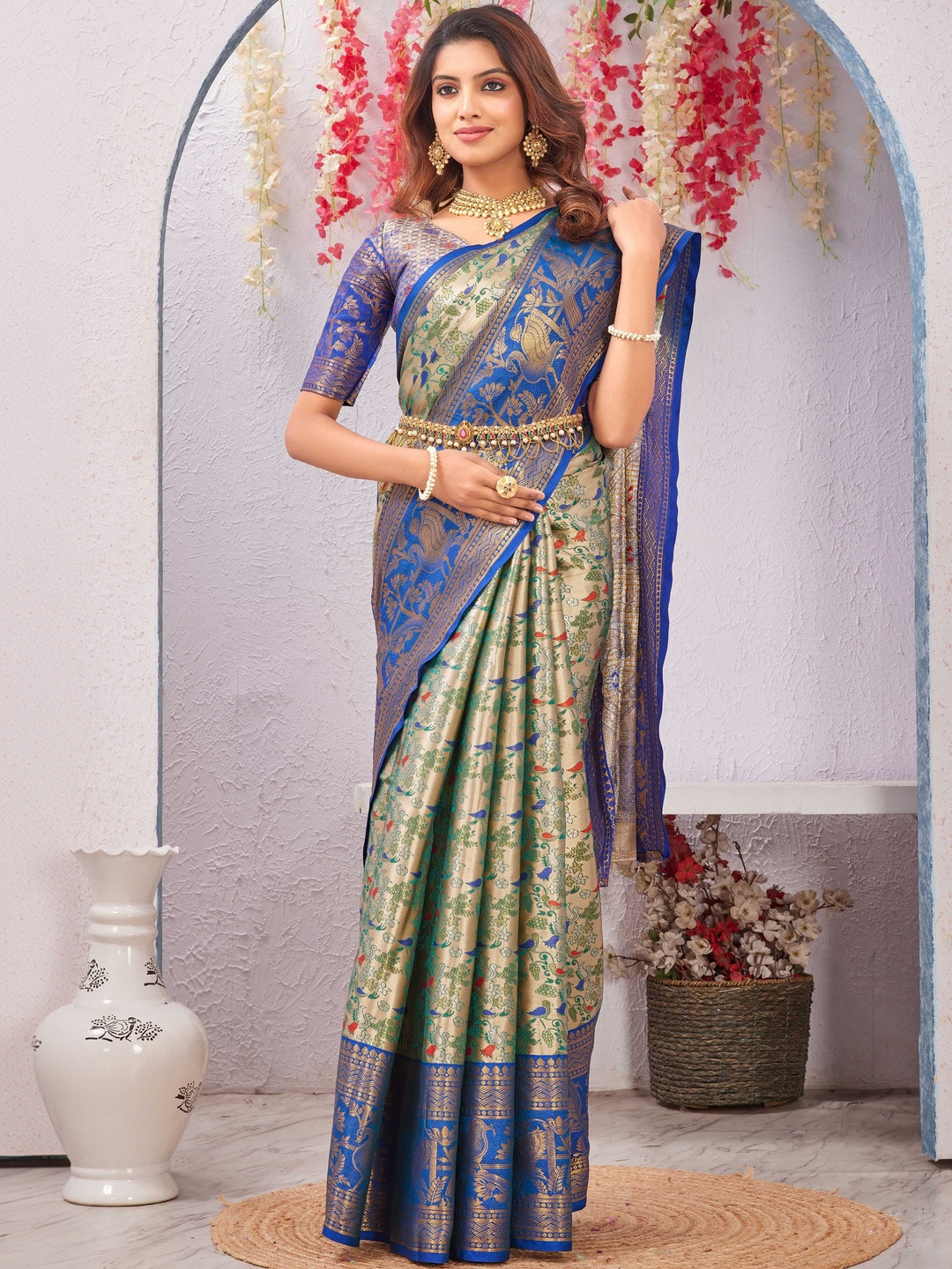 Tankori Woven Design Zari Silk Blend Heavy Work Dharmavaram Saree