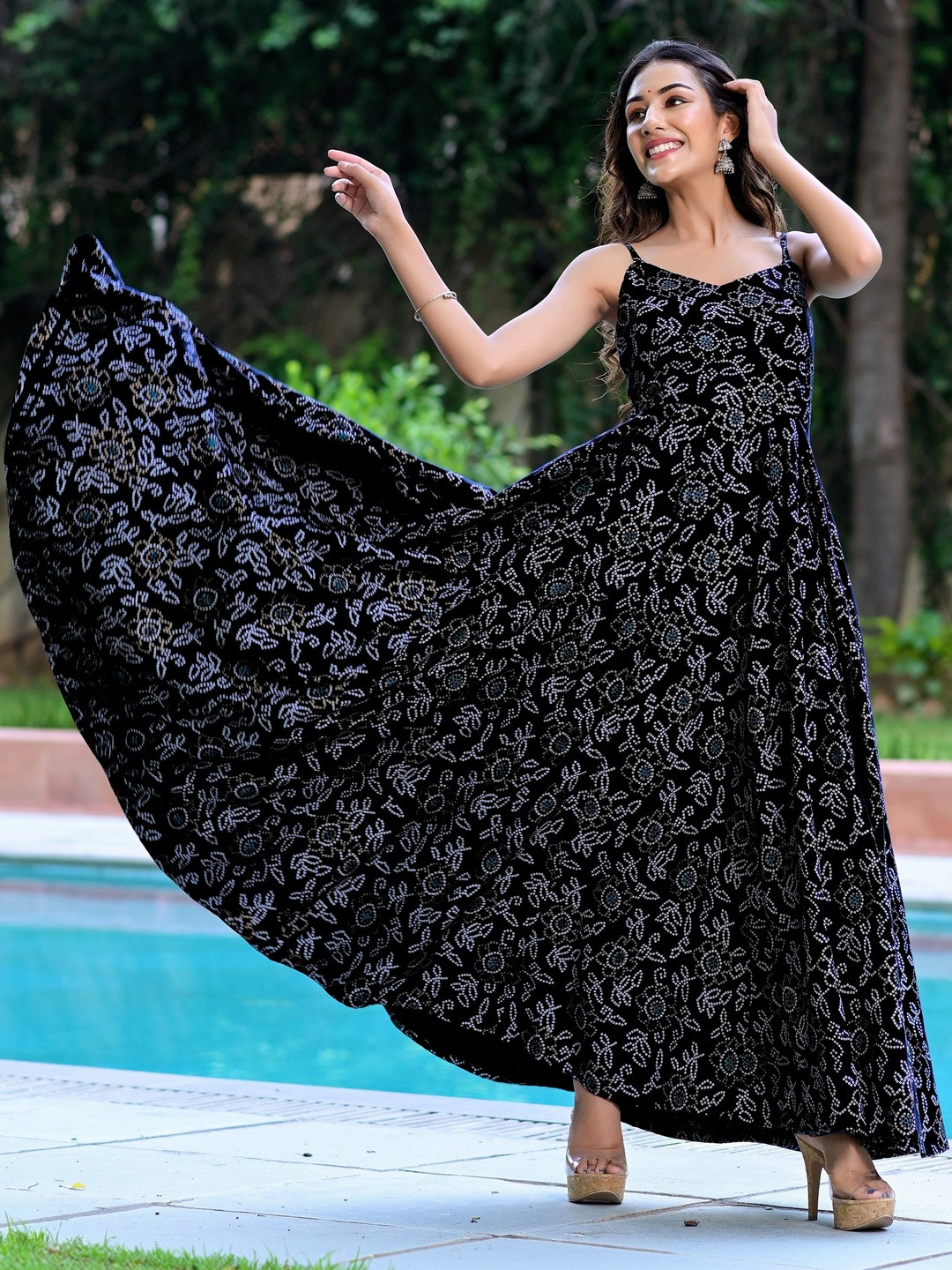 Jollity Ethnic Motifs Print A-Line Maxi Dress