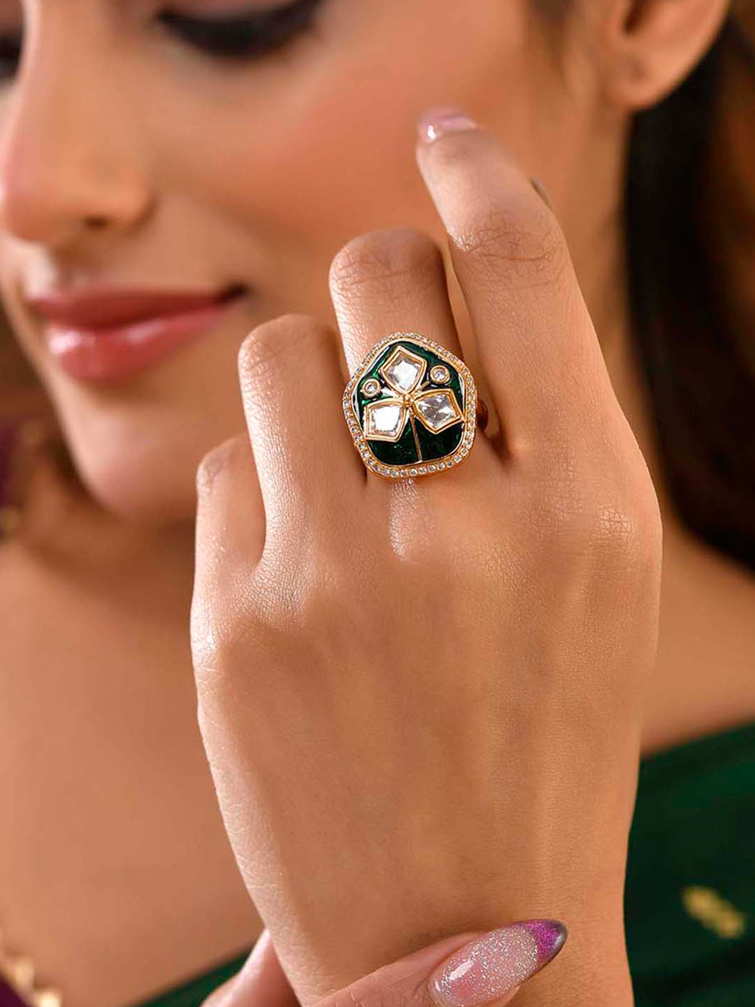 Kundan Elegance Meena Glow Ring