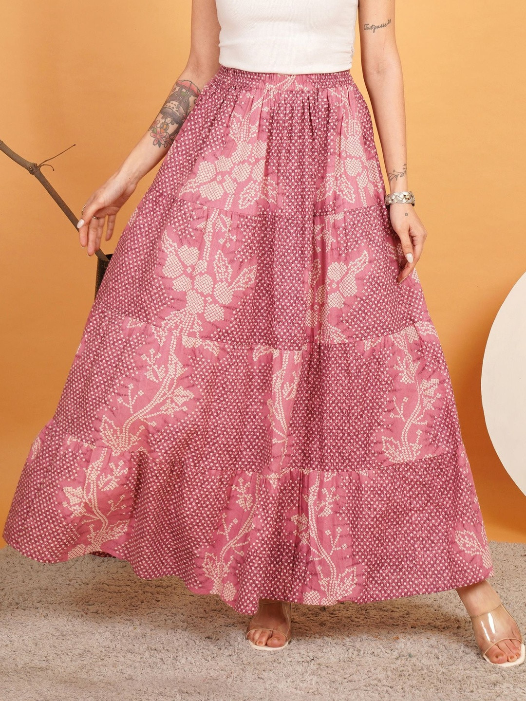 URBAN DHAGA Women Cotton Cotton Cambric Floral Maxi A-Line Skirt
