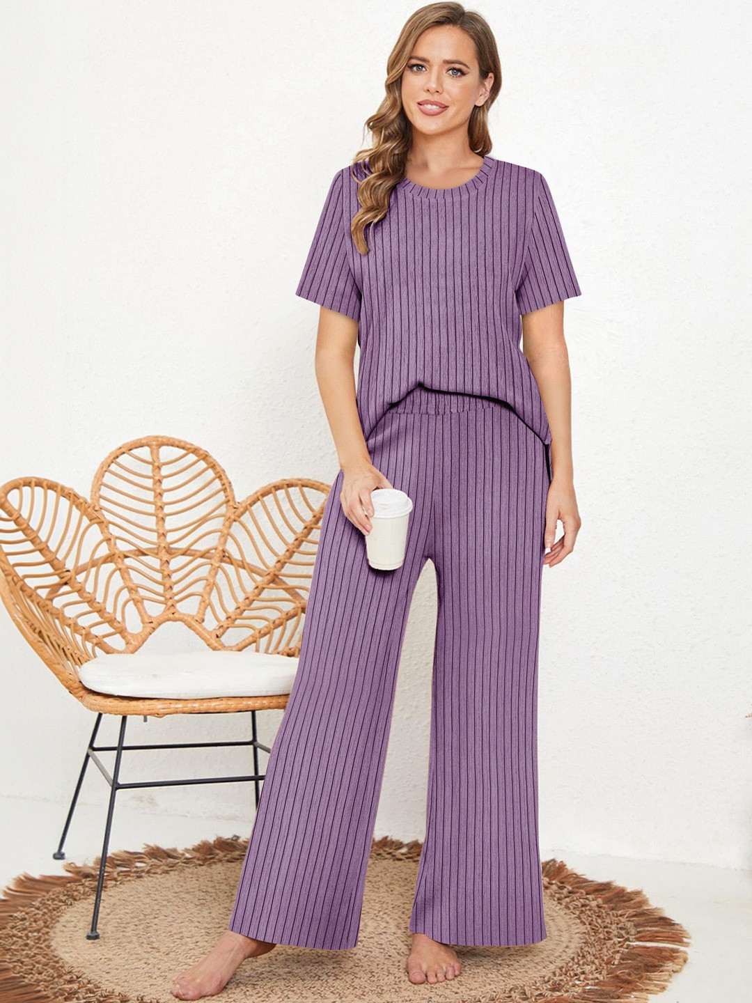 Striped Round Neck Top With Palazzo Co-Ords
