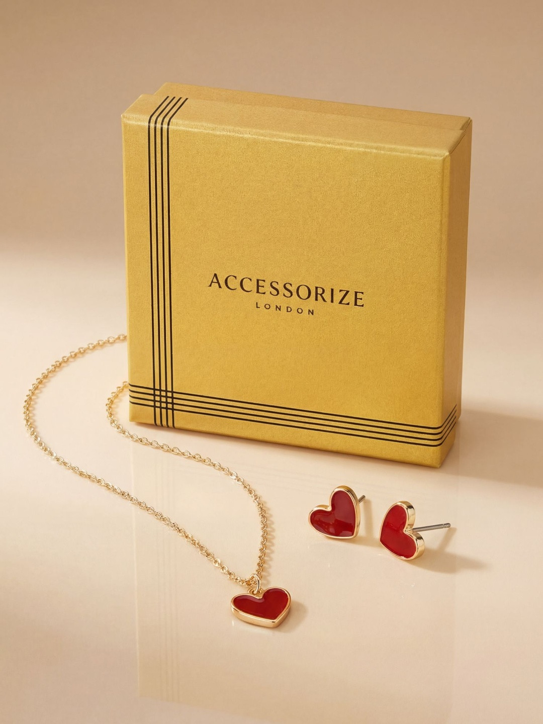 Accessorize London Women's Valentine Red Heart Pendant and Earring Set of 2