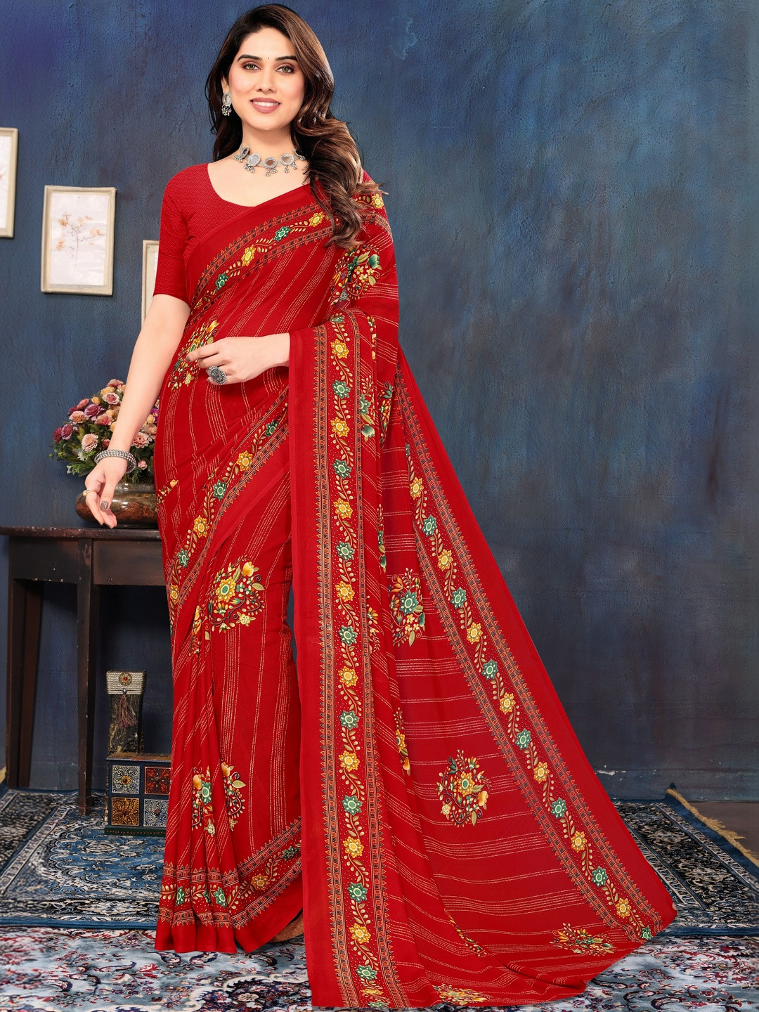 SHUBHSWAR Floral Pure Georgette Fashion Saree