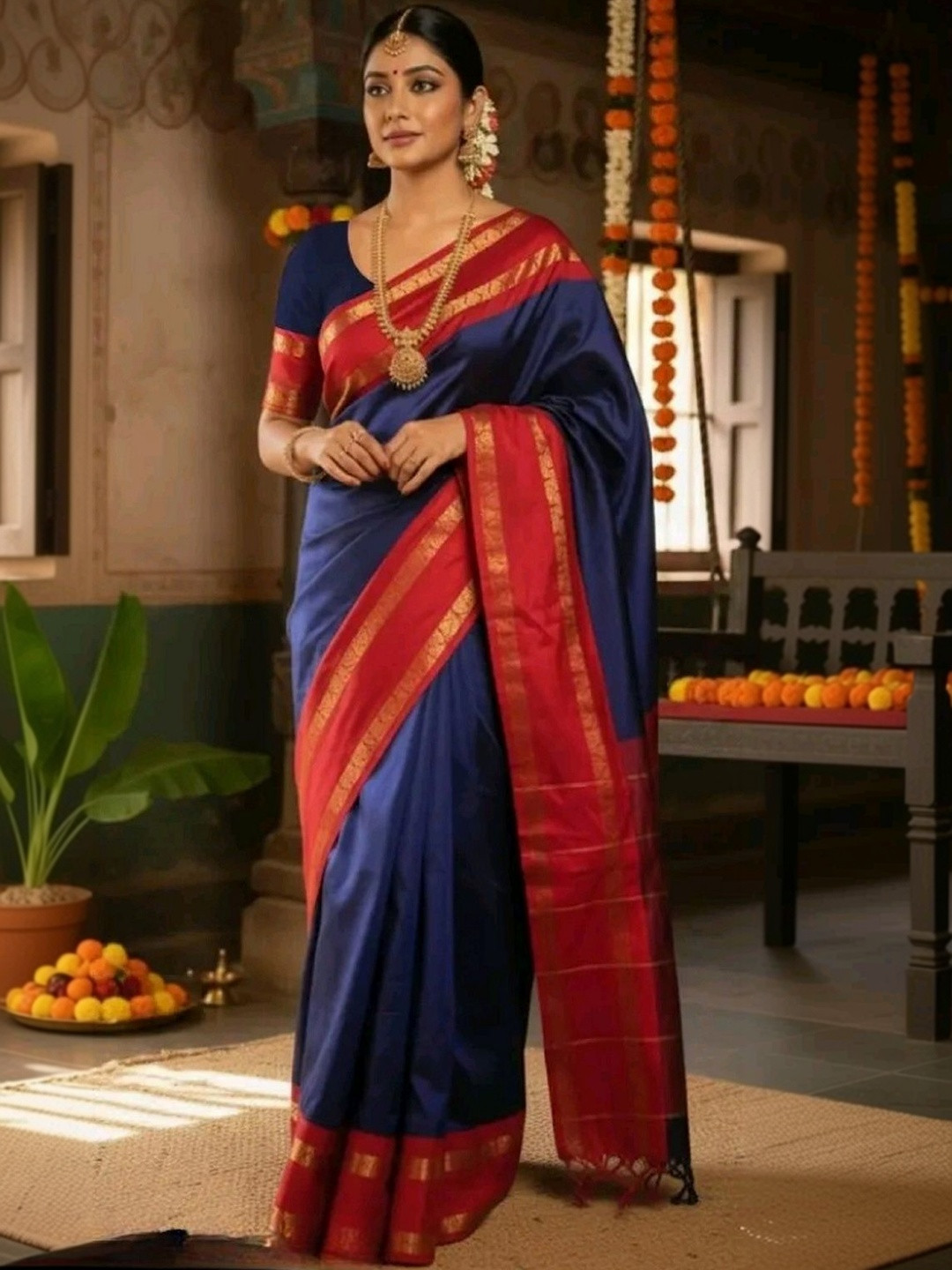 GRISHU COLLECTION Woven Design Zari Silk Cotton Narayan Peth Saree