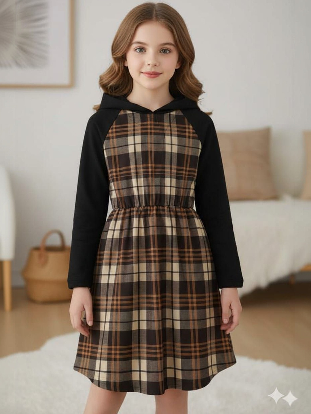 BOTGO Checked Fit & Flare Dress