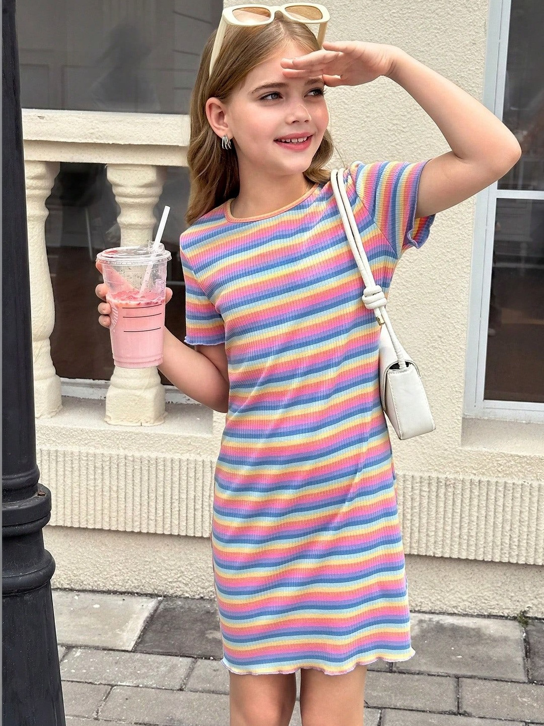 Sangria Girls Striped Round Neck Bodycon Dresses