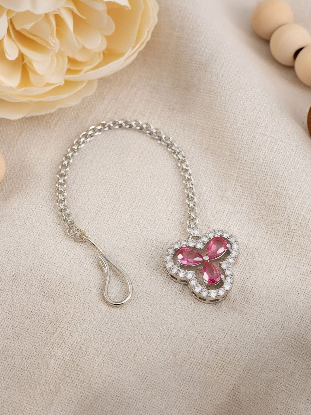 PRIVIU Silver-Plated American Diamond Studded Maang Tikka Head Jewellery