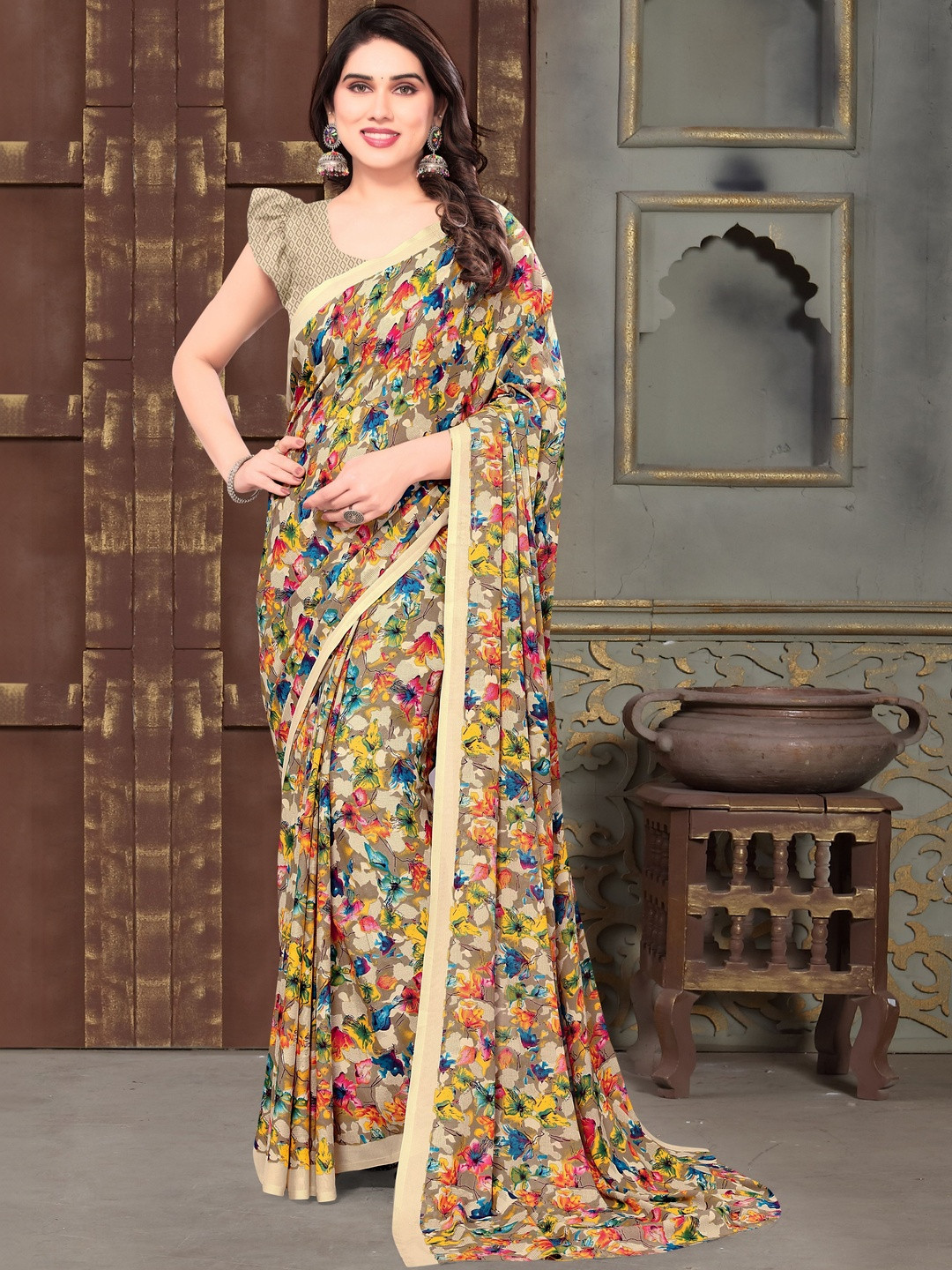 SHUBHSWAR Floral Pure Georgette Fashion Saree