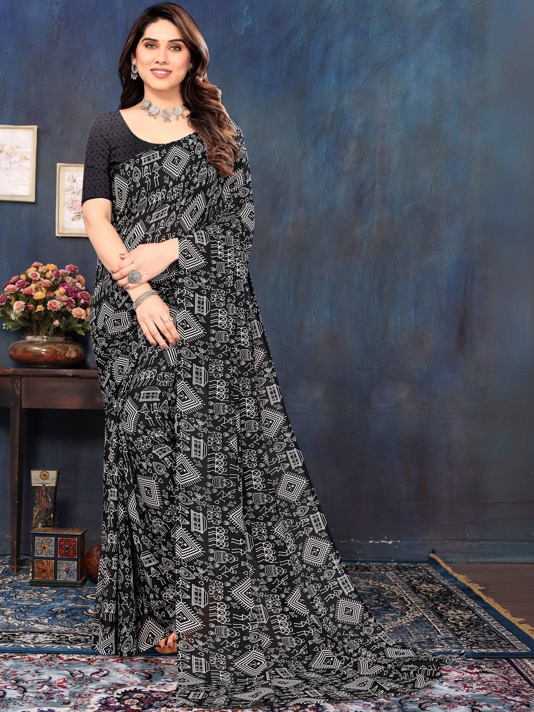 SHUBHSWAR Ethnic Motifs Pure Georgette Fashion Saree