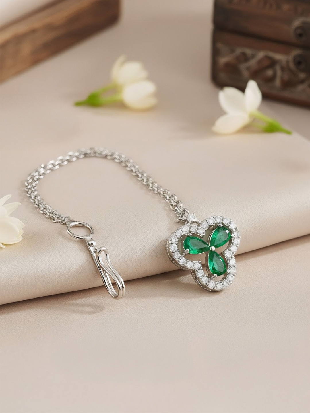 PRIVIU Silver-Plated American Diamond Studded Maang Tikka Head Jewellery