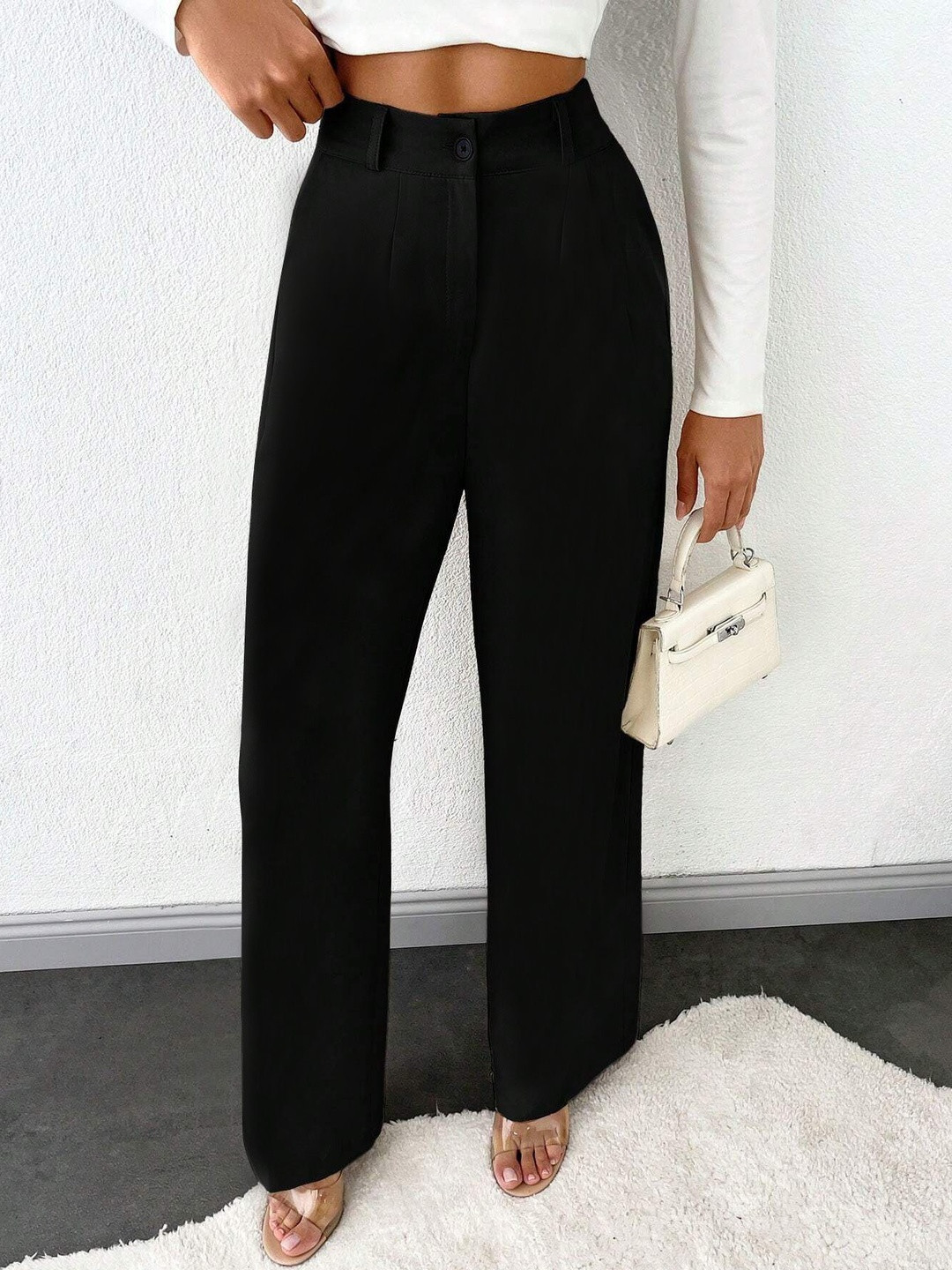 CREZYVEZY Women High-Rise Wrinkle Free Trousers