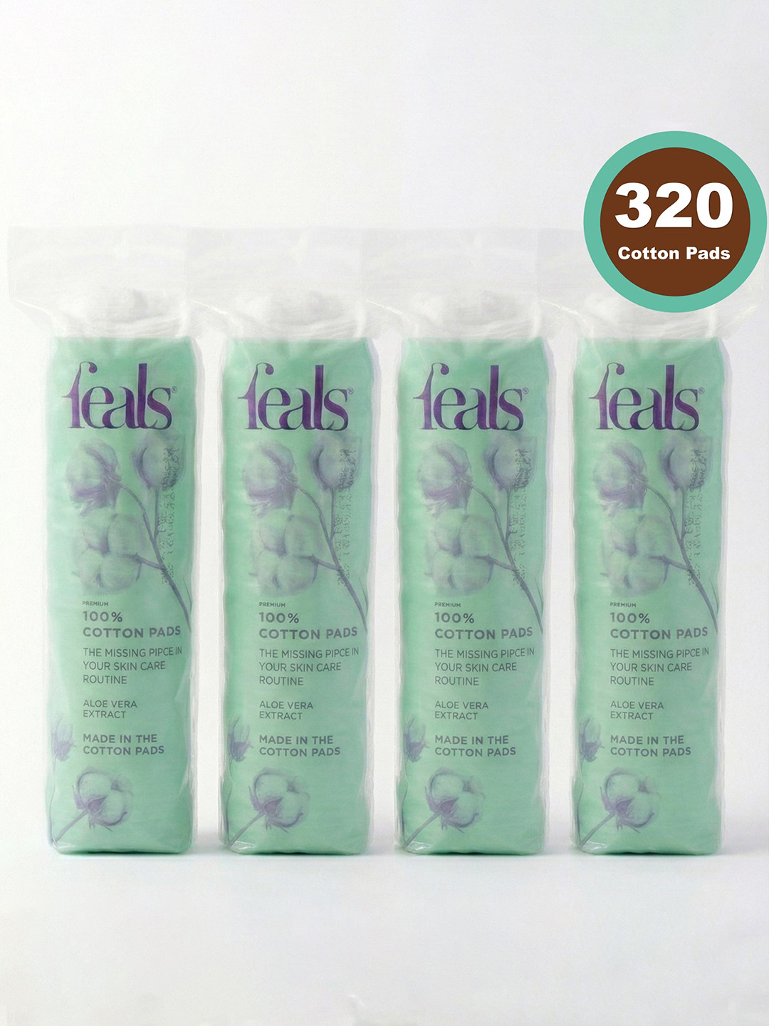 FEALS Set Of 4 Premium 100% Cotton Pads With Aloe Vera - 80 Pieces Each